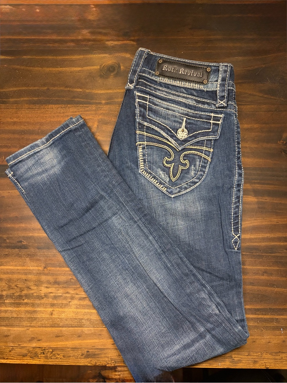 Rock Revival Women's Blue Embroidered Slim Jeans- Jen